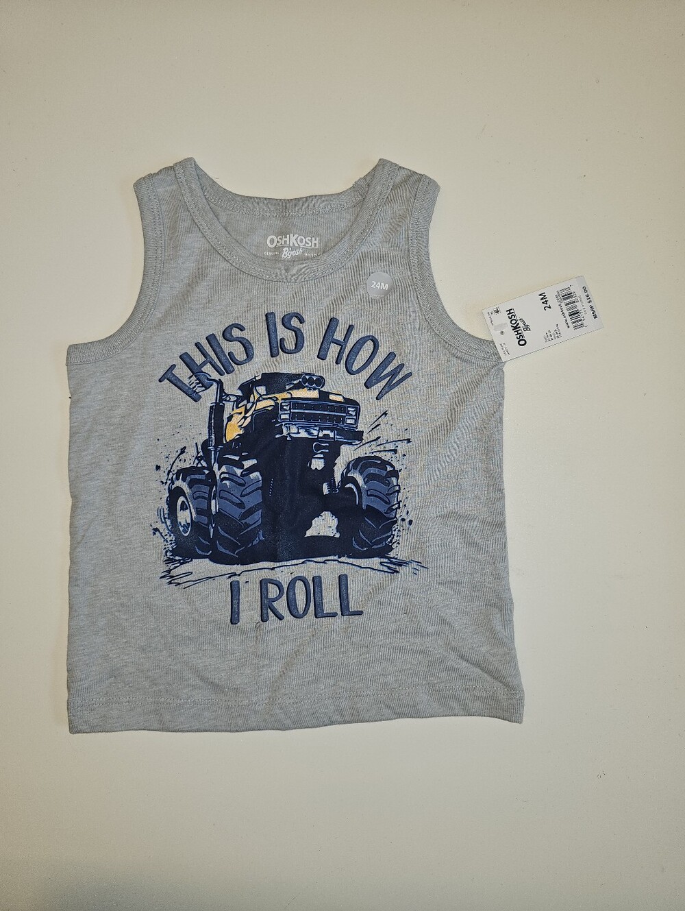 NWT | 24 mos. | OshKosh B’gosh | Gray Monster Truck Graphic Tank Top